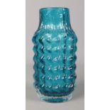 A Geoffery Baxter for Whitefriars narrow neck 'Pineapple' vase in Kingfisher Blue. 18cm high.