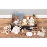 A box of miscellaneous. Including Victorian teapots, small cloisonnÃ© vases, glass lemonade set,
