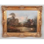 John Horsewell, gilt framed oil on canvas. Depicting landscape scene with windmill. (44cm x 59cm)