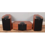 Three wood effect KEF 'Q series' speakers. Unable to test.