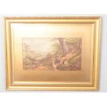 A gilt framed watercolour. Depicting children gathering in the woods. (25cm x 45cm)