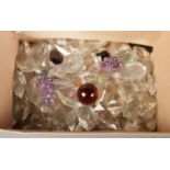 A box of glass chandelier droplets. Includes coloured grape examples.