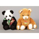 A Steiff 'Cosy Friends' teddy bear with buttoned ear, with Charlie Bears 'Bobble' panda.