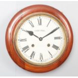 A circular mahogany cased school type wall clock. The dial stencilled for Liverpool.