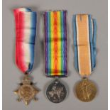 A trio of WWI medals, awarded to DVR M. Flanagan R.A. To include 1914-15 star, 1914-18 medal and