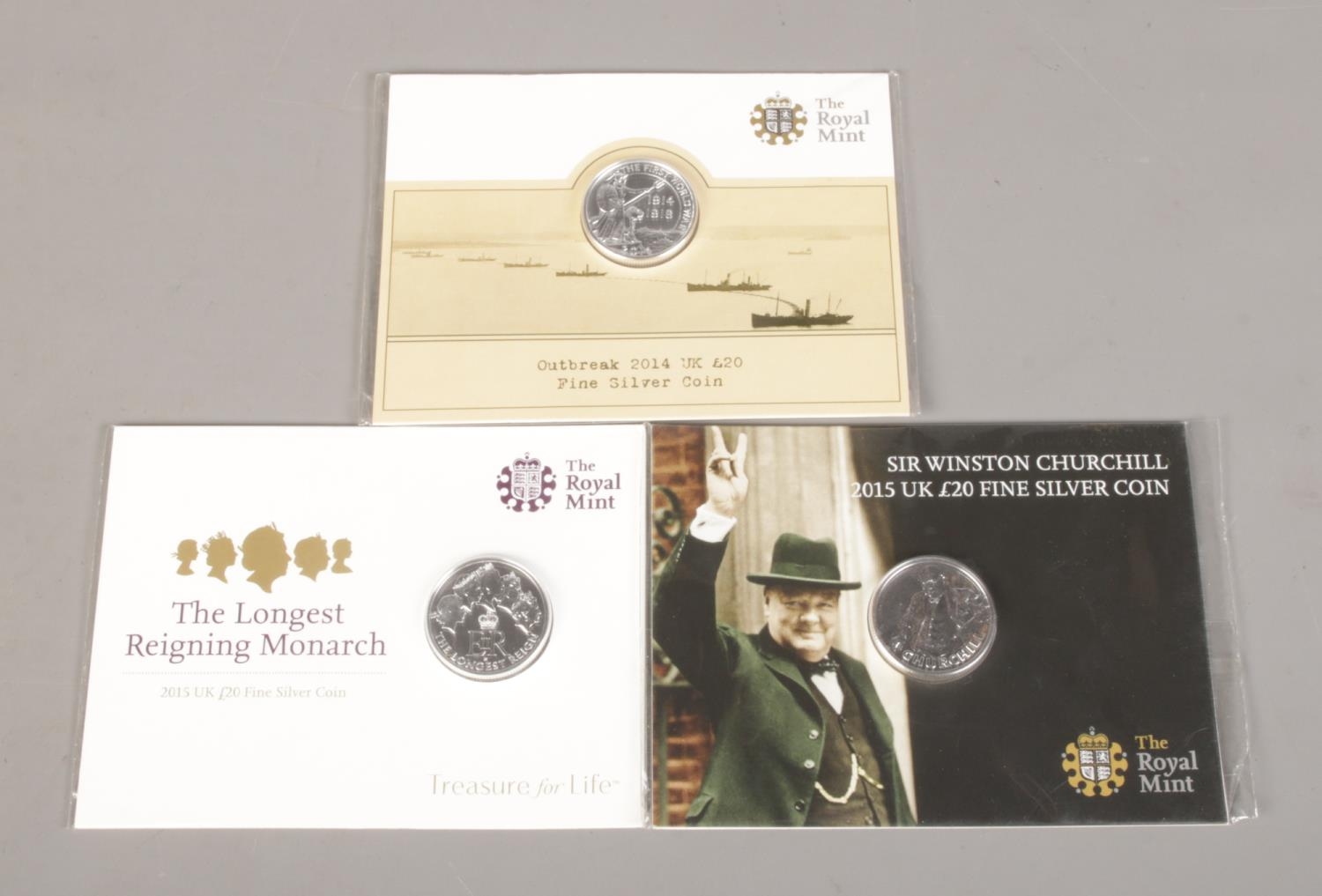 The Royal Mint: Three Â£20 fine silver coins depicting Winston Churchill (2015), 'The Longest