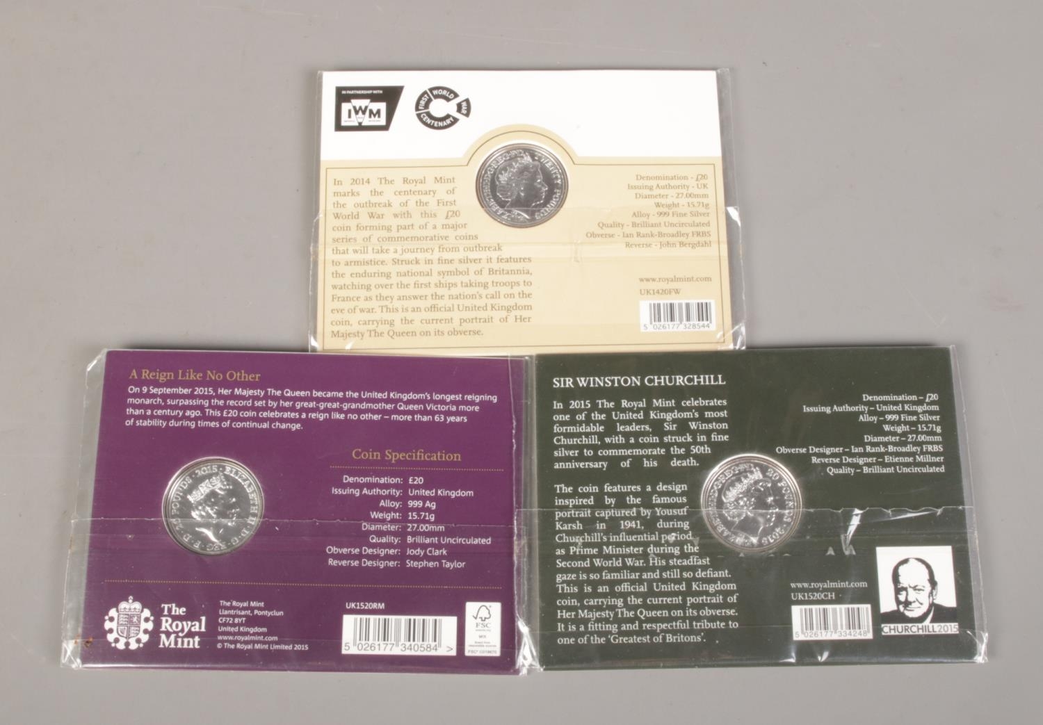 The Royal Mint: Three Â£20 fine silver coins depicting Winston Churchill (2015), 'The Longest - Image 2 of 2