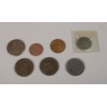 A small quantity of Eighteenth Century and later coins, including George III wheel pennies and