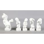 Five Danish B&G (Bing & GrÃ¸ndahl) porcelain figures of cherubs in various poses. To include the