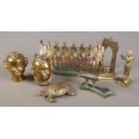 A collection of brass wares. Includes Israel examples, deity, busts etc.