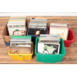 Five boxes of LP and single records. Includes Blondie, Eric Clapton, The Swing Era box sets etc.