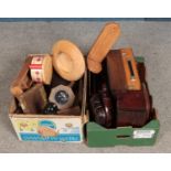 Two boxes of treen. Includes boxes, cutlery tray etc.