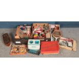 Two boxes of vintage toys and games. Including Hoover tinplate child's washing machine, child's