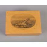 Small wooden mauchline ware box featuring an image of Hastings Pier.