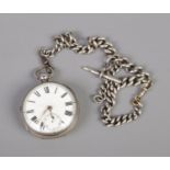 A Silver Fussee Pocket Watch (hallmarked London 1873) with Silver Albert Chain (hallmark London date