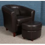 A faux leather tub chair, together with matching footstool.