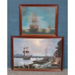 Two framed oil on canvas, studies of ships. Signed Franca and E Nielsen.