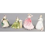 Three Royal Doulton figures along with a similar Coalport example. Including 'Elaine' HN3307 and '