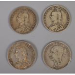 Four silver Victorian half crown coins. Including 1874, 1887,1889 and 1890.
