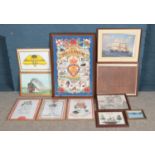 A collection of prints and pencil sketches, to include British Legion commemorative frame and