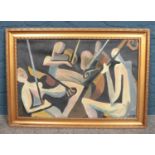 After Julian Trevelyan (1910-1988) a gilt framed oil on canvas, musicians. 40cm x 60cm.