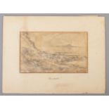 A mounted pencil sketch, coastal scene, signed J Constable and titled Osmington.