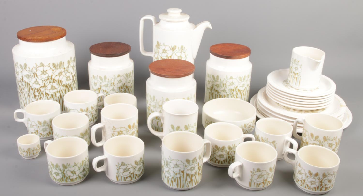 A box of Hornsea tea/dinnerware in the Fleur pattern. Including coffee pot, cups & saucers,