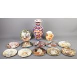 A small quantity of ceramics. Including Japanese Imari vase, cabinet plates and a floral decorated