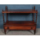 A Victorian rosewood whatnot/side table with drawer base and barley twist columns. (74cm x 84cm x