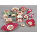 A tray of Limoges and Limoges style ceramics. Including trinket dishes, wall pocket, cup & saucer,