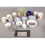 A collection of ceramics and postage stamps. To include Wedgwood jasperware, Her Majesty Queen