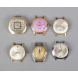 Six assorted men's mechanical wristwatches including Jaguar, Simla and Emit.