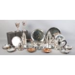 A large collection of mainly silver plated items. To include large serving tray, cafetiere, sport