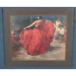 A framed print of a woman flamenco dancer in red dress. (49.5cm x 60cm)