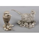 Two hallmarked sterling silver filled bird figures. Including pheasant and king fisher.