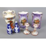 A quantity of assorted ceramics including blue and white vase pair and pair of oriental candlesticks