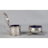 A George III silver salt, together with George V mustard pot with white metal spoon. Both assayed