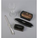 A quantity of miscellaneous including Georgian spectacle case and snuff box, Mappin and Webb lobster
