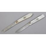 Two silver bladed and mother of pearl fruit knives, both assayed for Sheffield, 1919 by William