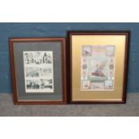 Two naval prints one depicting several ships including the Coronation Year Super Dreadnought "