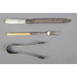 A quantity of assorted silver cutlery including Engraved Bread Knife (Sheffield 1923 74g), Fork (