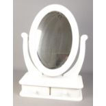 A modern painted two drawer vanity mirror.