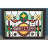 The Norfolk Arms; A stained glass advertising window, purportedly from 'The Norfolk Arms';