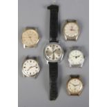 Six manual wristwatches and watch heads. Including Sekonda, Paragon, Tempex, etc.