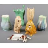 A collection of Sylvac ceramics. Including dogs, vases, jug, etc.