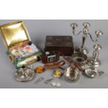 A quantity of collectables. Includes silver plated items, Agfa camera, folding button hooks etc.