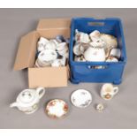 A box of assorted ceramics to include Duchess Violet tea set, Royal Albert, Spode Plate etc.