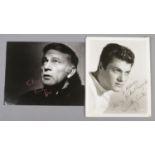 Two monochrome photographs; Richard Burton and Tony Curtis. Bearing signatures.