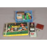 A box of vintage toys and games including travel chess set, auto-bridge, dominoes and boxed Game