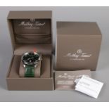 A new and boxed Gent's Mathey-Tissot Urban H411AV quartz wristwatch, in green, with green leather